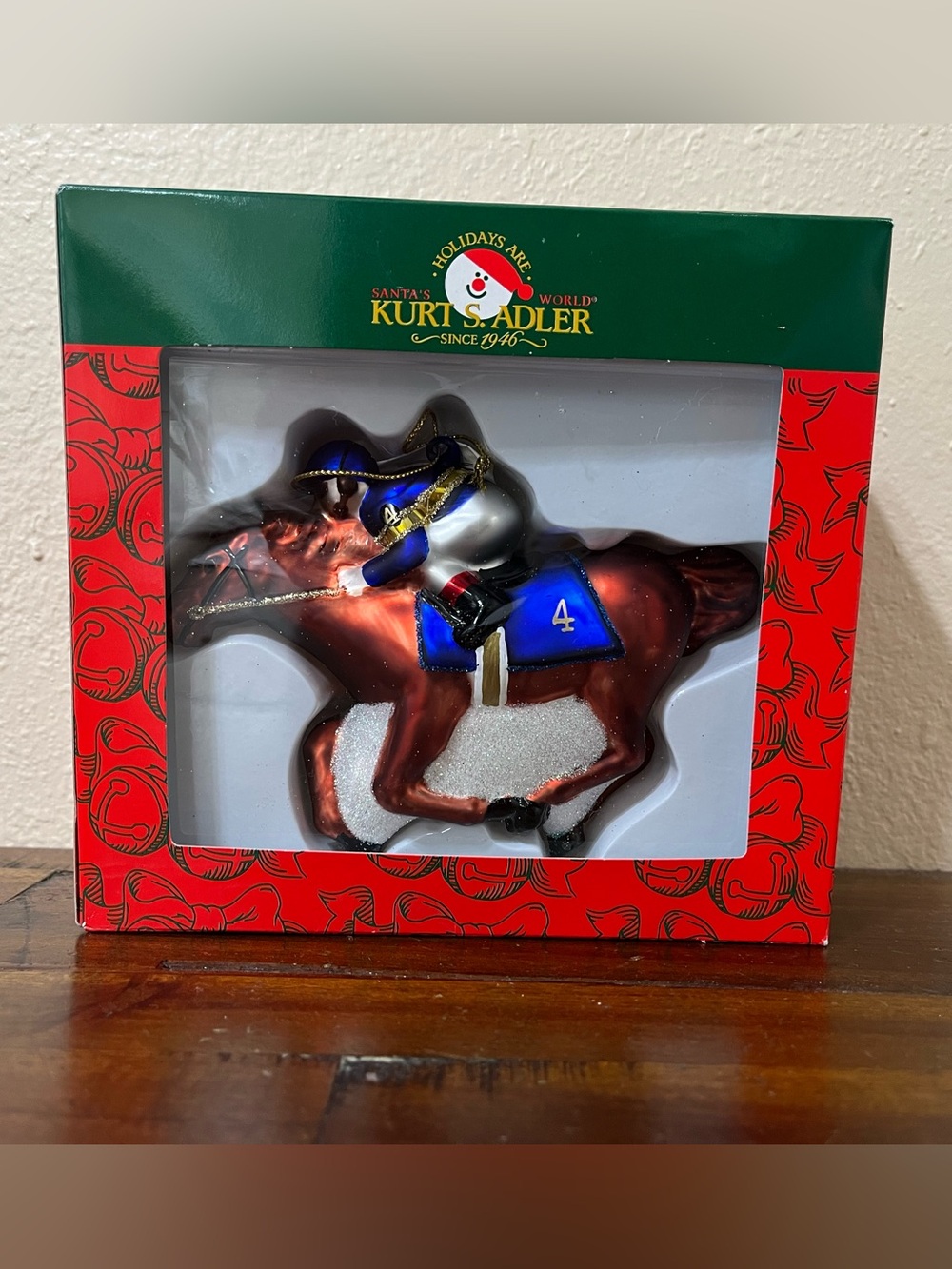 Kurt Adler Vintage Race Horse Blue Jockey Holiday Ornament